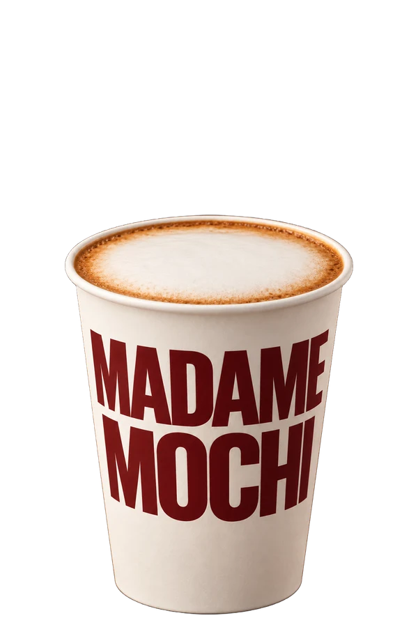 Cappuccino dans un gobelet en carton blanc Madame Mochi