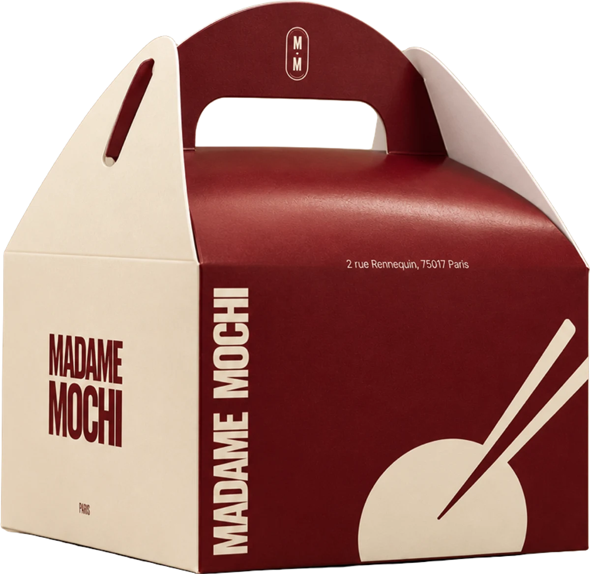 La boîte de quatre Madame Mochi, bordeaux et ivoire, avec sa poignée