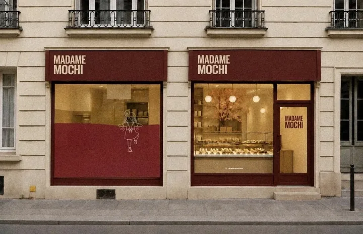 La devanture bordeaux de Madame Mochi, rue Rennequin