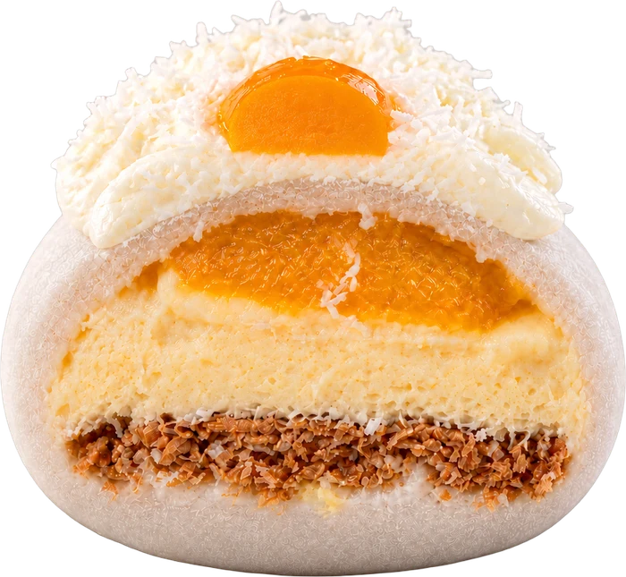 Mochi Coco-mangue coupé en deux : ses couches