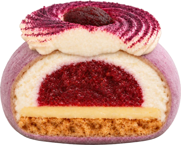 Mochi Fruits rouges coupé en deux : ses couches