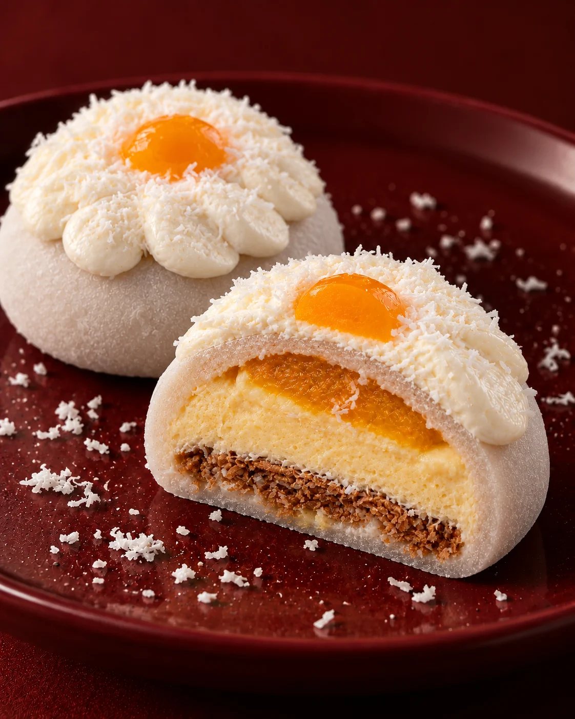 Coco et cœur de mangue, coupé en deux